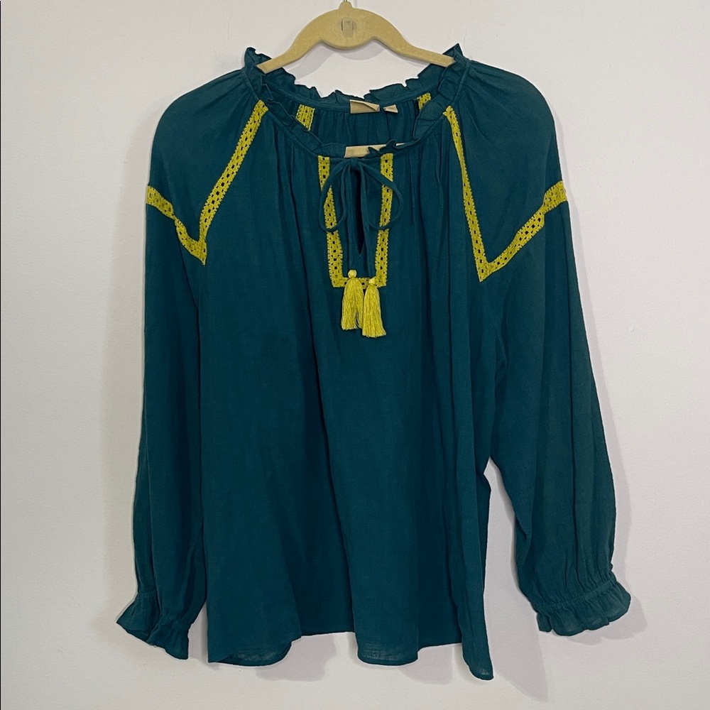 True Craft Teal/Green Blouse with Yellow Details